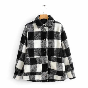 Classic Thick Colorblock Checked Button Down Woolen Shirt Jacket on sale - SOUISEE