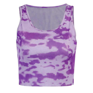 Popular Ribbed U Neck Bleach Tie Dye Cropped Tank Tops Sleeveless on sale - SOUISEE