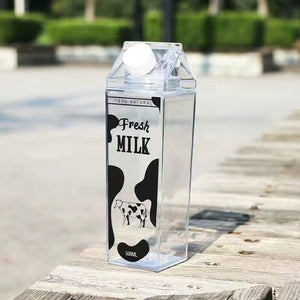 Cute Transparent Reusable Clear Milk Carton Leakproof Sports Bottle
