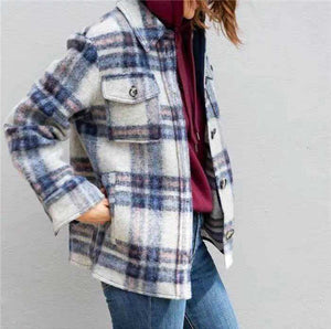 Dyed Pocket Overshirt Check Wool Blend Shirt Jacket Workwear on sale - SOUISEE