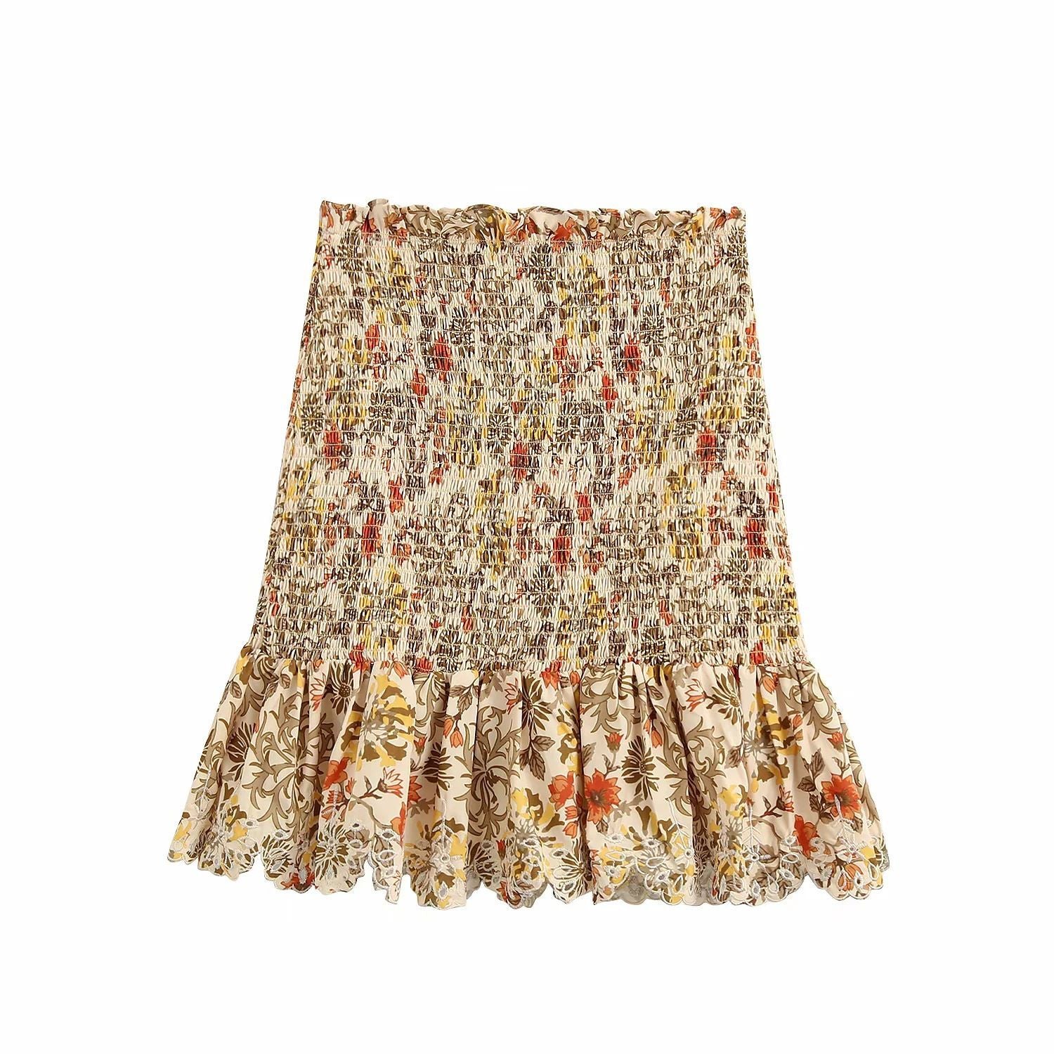 Retro Paisley Mixed Floral Smocked Ruffle Hem Mini Skirt In Multi Floral on sale - SOUISEE