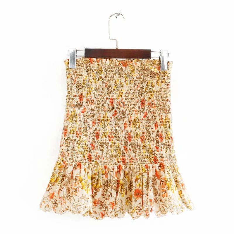 Retro Paisley Mixed Floral Smocked Ruffle Hem Mini Skirt In Multi Floral on sale - SOUISEE