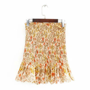 Retro Paisley Mixed Floral Smocked Ruffle Hem Mini Skirt In Multi Floral on sale - SOUISEE