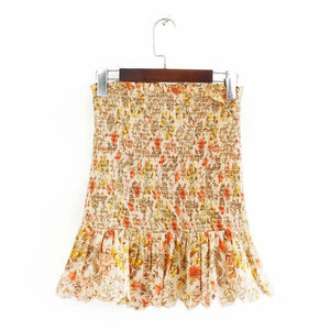 Retro Paisley Mixed Floral Smocked Ruffle Hem Mini Skirt In Multi Floral on sale - SOUISEE