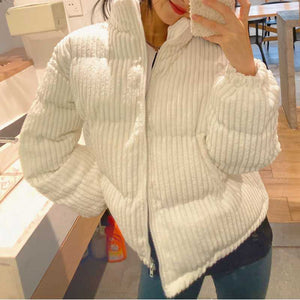 Packable Short Corduroy Bomber Puffer Jacket on sale - SOUISEE