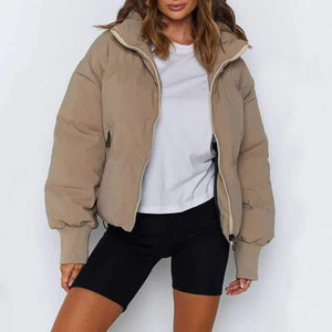 High Collar Oversized Puffy Puffer Bomber Jacket Padded on sale - SOUISEE