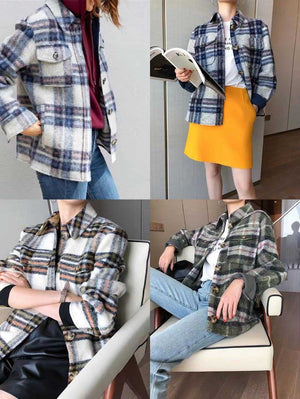 Dyed Pocket Overshirt Check Wool Blend Shirt Jacket Workwear on sale - SOUISEE