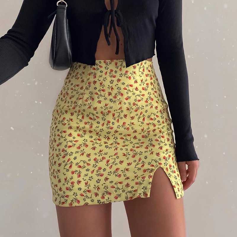 Slimming High Waisted Short Floral Skirt With Slit on sale - SOUISEE