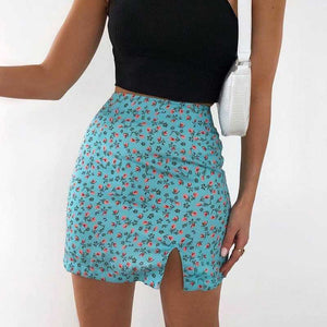 Slimming High Waisted Short Floral Skirt With Slit on sale - SOUISEE