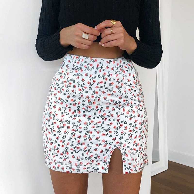 Slimming High Waisted Short Floral Skirt With Slit on sale - SOUISEE