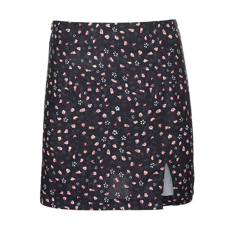 Slimming High Waisted Short Floral Skirt With Slit on sale - SOUISEE