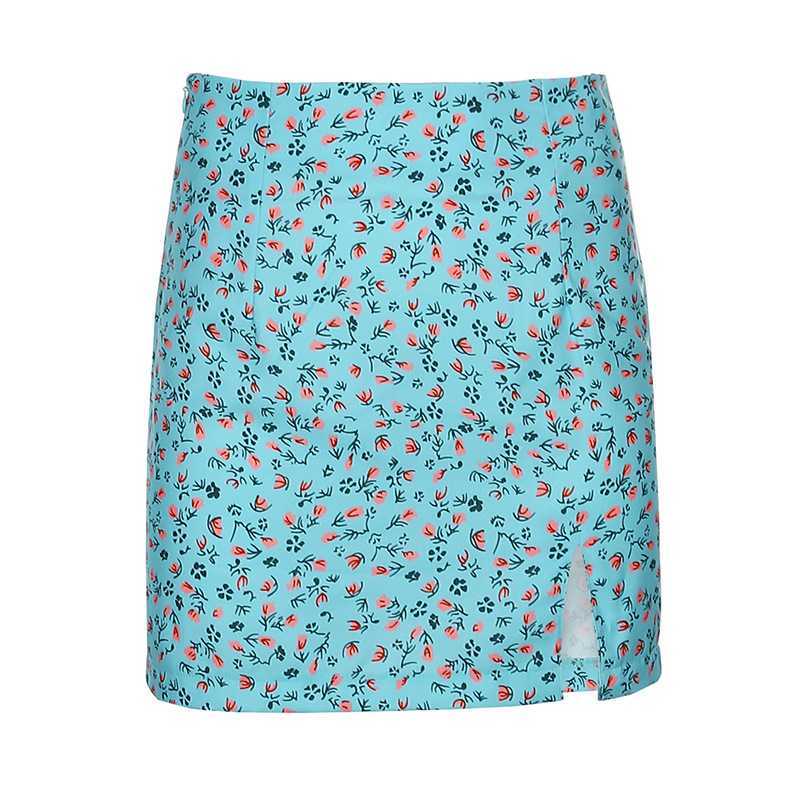 Slimming High Waisted Short Floral Skirt With Slit on sale - SOUISEE
