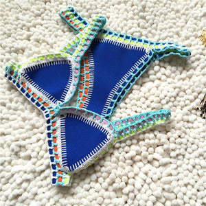 Rainbow Bohemian Trim Crochet Bathing Suit Swimsuit Sets