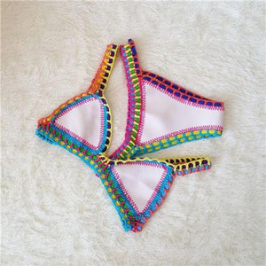 Rainbow Bohemian Trim Crochet Bathing Suit Swimsuit Sets