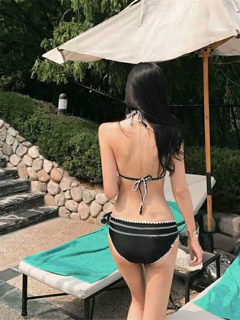 Boho Scalloped Ric Rac Trim Crochet Knitted Bathing Bikini Swimming Suit