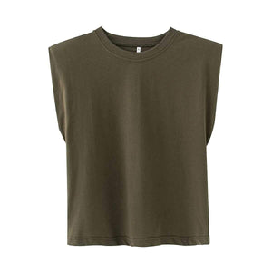 Cool Pad Shoulder Tank Top Tee Shirt With Shoulder Pads on sale - SOUISEE