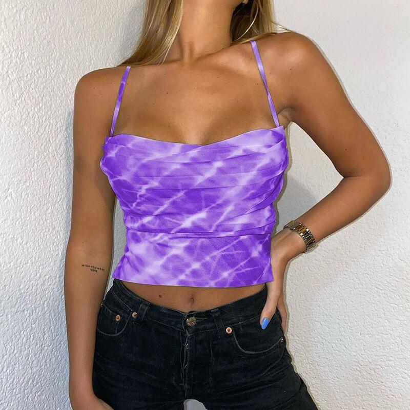 Checkered Tie Dye Satin Cowl Neck Camisole Tops on sale - SOUISEE
