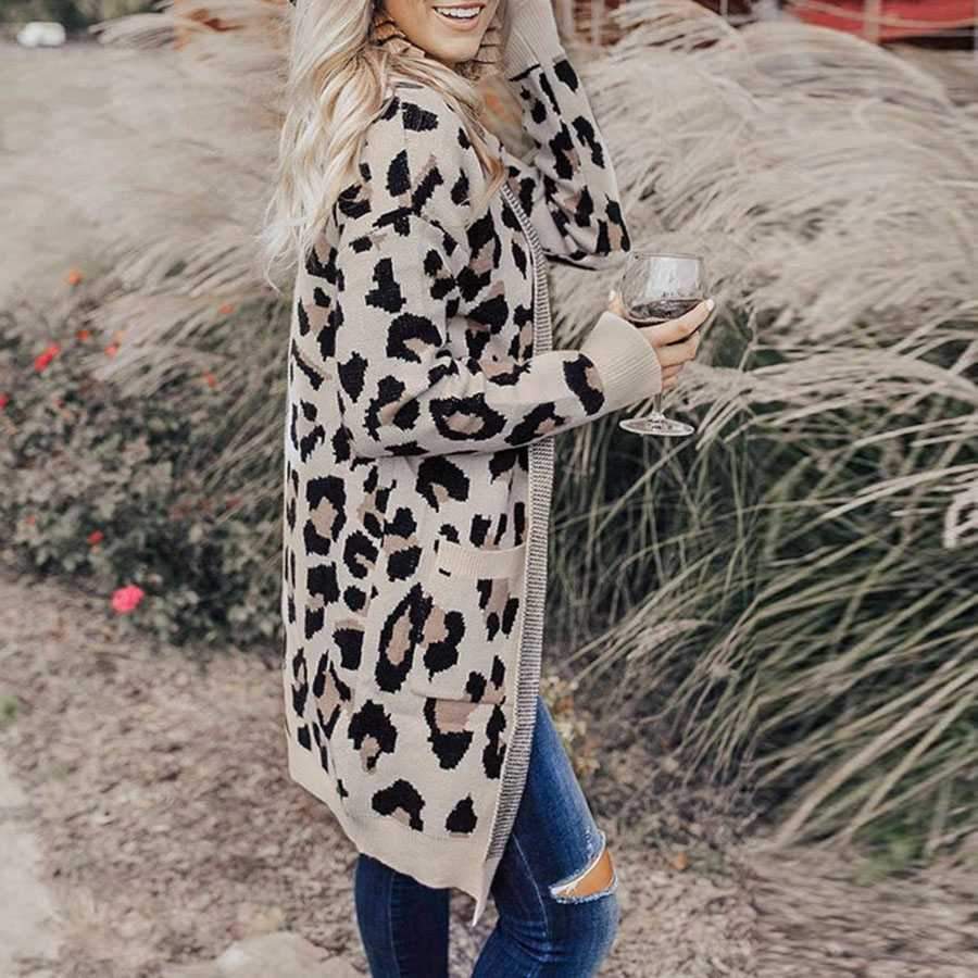 Retro Leopard Spotted Prints Oversized Comfy Long Cardigan Sweaters on sale - SOUISEE