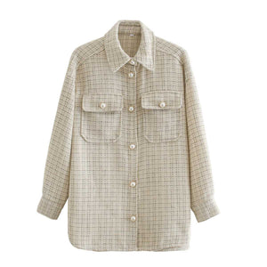 Classic Thick Colorblock Checked Button Down Woolen Shirt Jacket on sale - SOUISEE