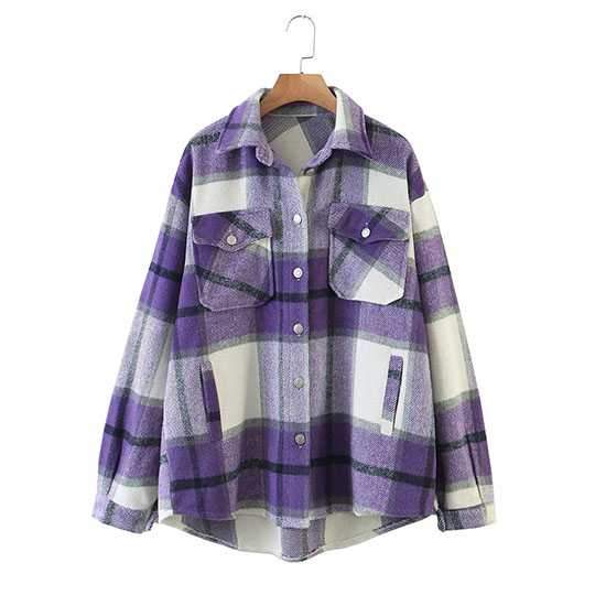 Classic Thick Colorblock Checked Button Down Woolen Shirt Jacket – SOUISEE