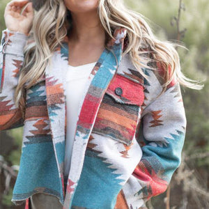 Hippie Tribal Western Retro Aztec Print Pattern Jacket Houndstooth Shacket on sale - SOUISEE