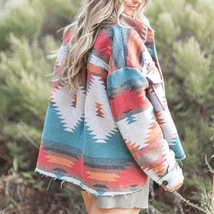 Hippie Tribal Western Retro Aztec Print Pattern Jacket Houndstooth Shacket on sale - SOUISEE