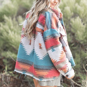 Hippie Tribal Western Retro Aztec Print Pattern Jacket Houndstooth Shacket on sale - SOUISEE