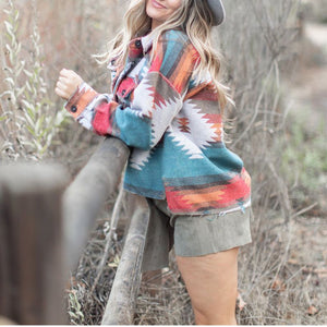 Hippie Tribal Western Retro Aztec Print Pattern Jacket Houndstooth Shacket on sale - SOUISEE