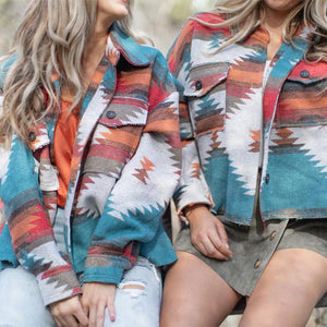 Hippie Tribal Western Retro Aztec Print Pattern Jacket Houndstooth Shacket on sale - SOUISEE