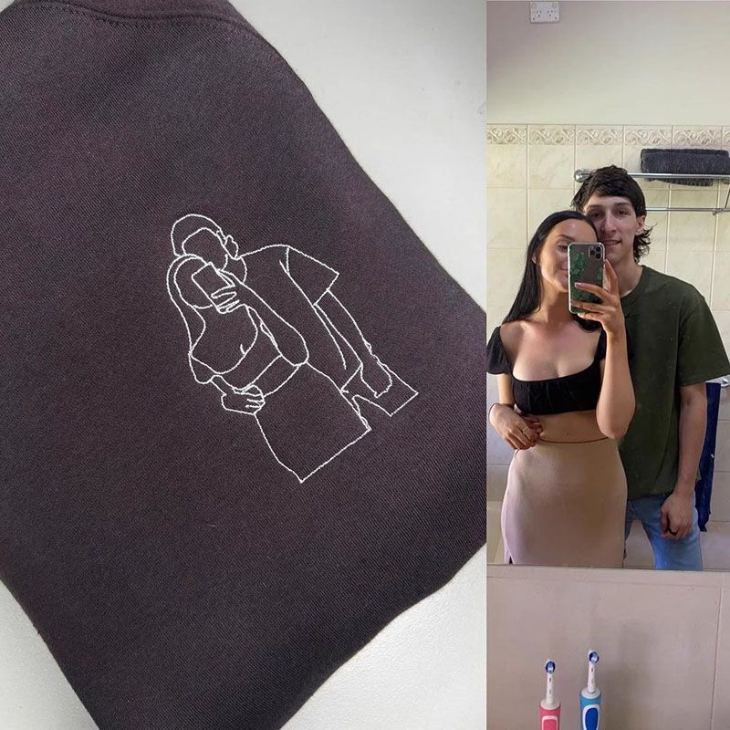 Personalized Sketch Drawing Stitched Embroidered Hoodie Sweatshirt