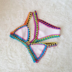 Rainbow Bohemian Trim Crochet Bathing Suit Swimsuit Sets