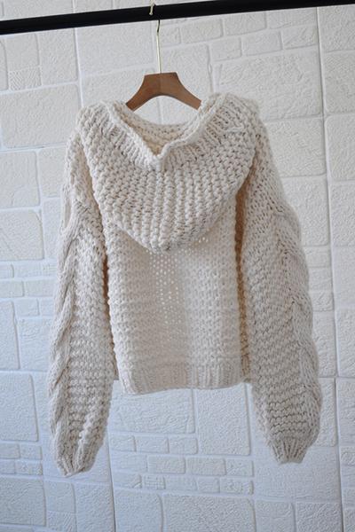 Oversized Braided Knitted Chunky Sweater Hoodie Cardigan Sweater Jacket on sale - SOUISEE