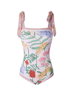 Reversible Tie Up Floral One Piece Swimsuits With Tummy Control Long Torso Bathing Suits