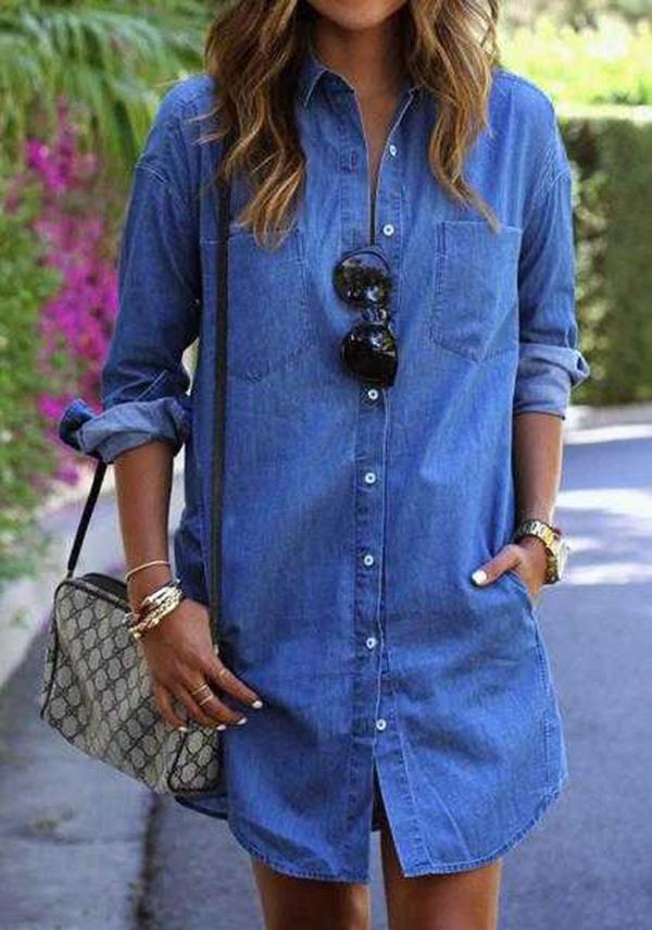 Casual Button Up Denim T-Shirt Dress on sale - SOUISEE