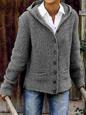 Oversized Ladies Knitted Hooded Cardigan Knitted Sweater Jacket with Pocket on sale - SOUISEE