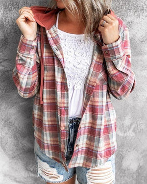 Oversizd Fit Button Up Hoodies Casual Multi Colored Hooded Flannel Shirt on sale - SOUISEE