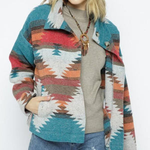 Hippie Tribal Western Retro Aztec Print Pattern Jacket Houndstooth Shacket on sale - SOUISEE