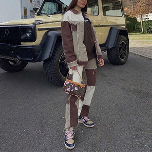 Slim Fit Stitched Color Block Straight Leg Jeans Ripped Denim Trousers on sale - SOUISEE