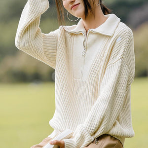 Oversized Sporty Quarter Zip Pullover Sweater on sale - SOUISEE