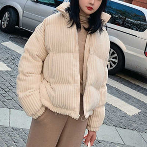 Packable Short Corduroy Bomber Puffer Jacket on sale - SOUISEE