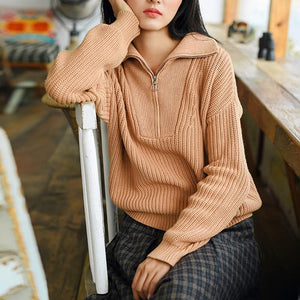 Oversized Sporty Quarter Zip Pullover Sweater on sale - SOUISEE