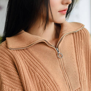 Oversized Sporty Quarter Zip Pullover Sweater on sale - SOUISEE