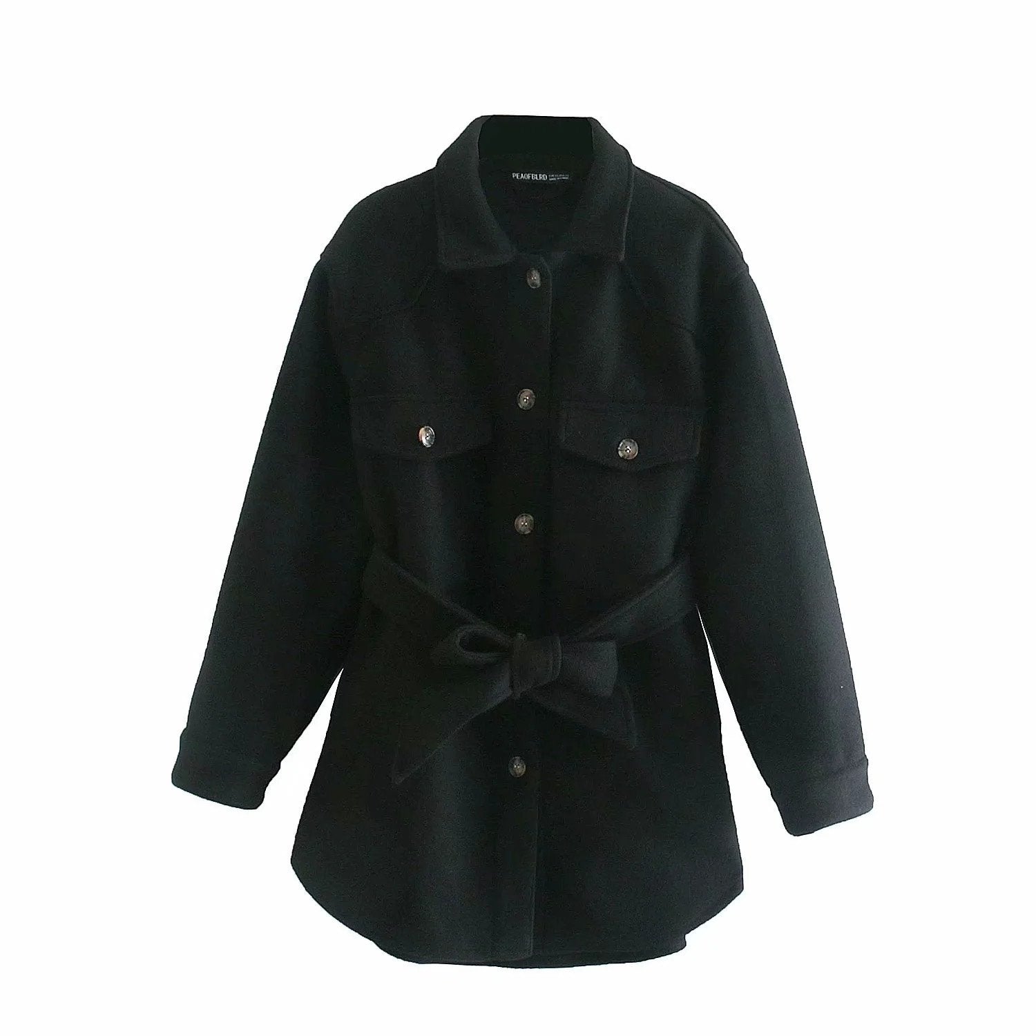 Oversized Workwear Utility Blend Wool Shacket Overshirt with Waist Tie Shirt Jacket on sale - SOUISEE