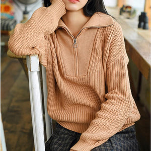 Oversized Sporty Quarter Zip Pullover Sweater on sale - SOUISEE