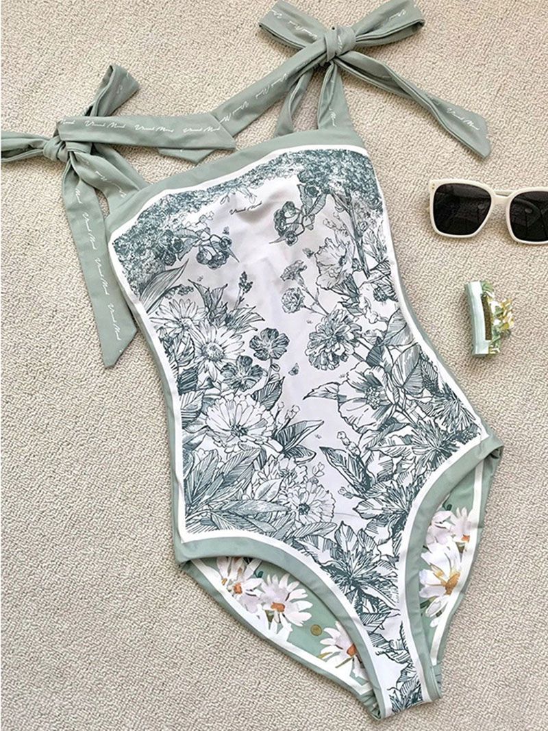 Reversible Tie Up Floral One Piece Swimsuits With Tummy Control Long Torso Bathing Suits