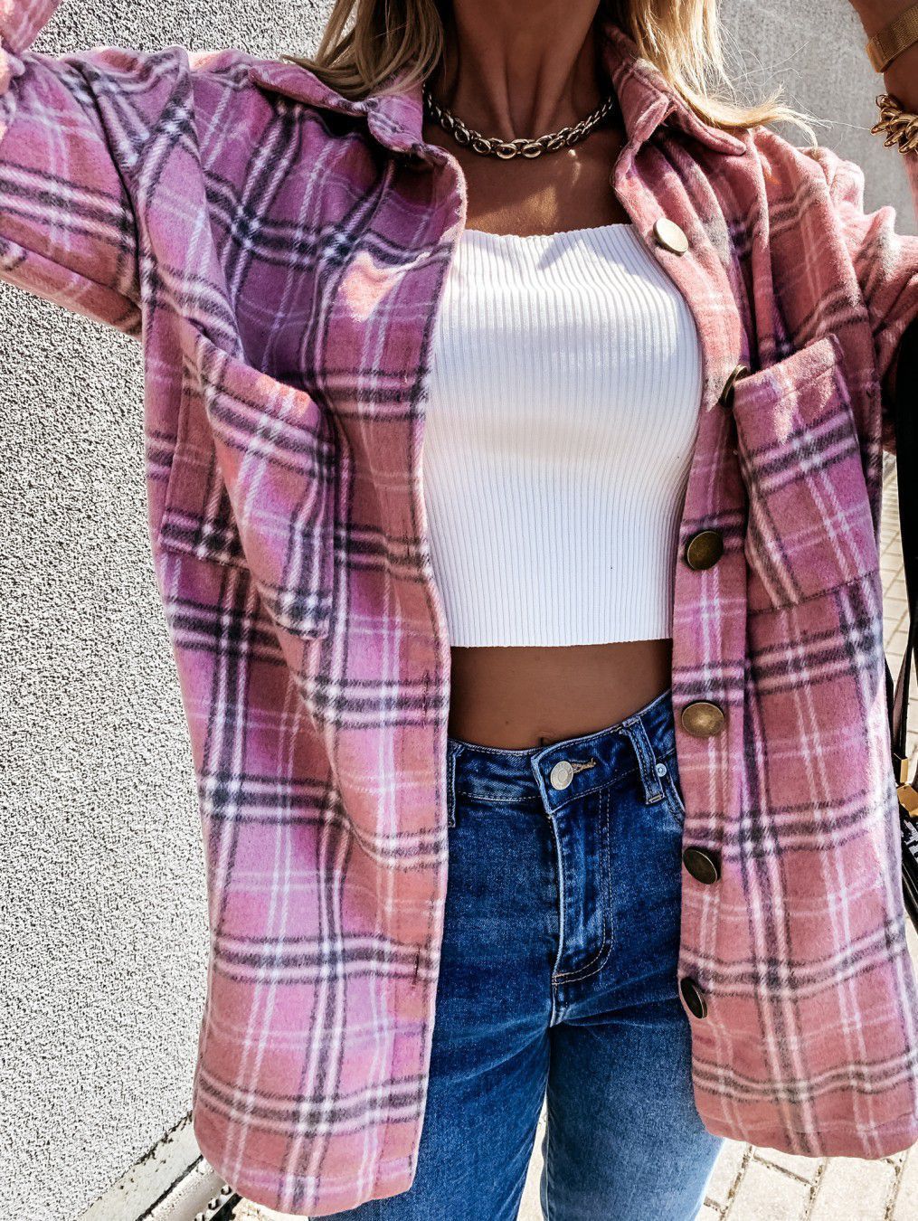 Blend Wool Brushed Plaid Pattern Shacket Collared Flannel Shirt Jacket on sale - SOUISEE