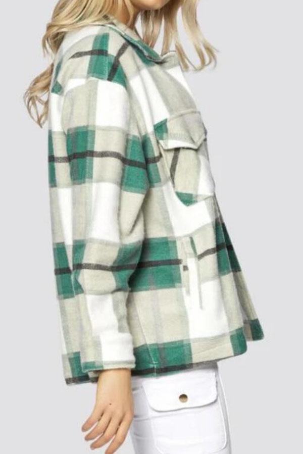 Blend Wool Brushed Plaid Pattern Shacket Collared Flannel Shirt Jacket on sale - SOUISEE