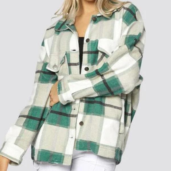 Blend Wool Brushed Plaid Pattern Shacket Collared Flannel Shirt Jacket on sale - SOUISEE