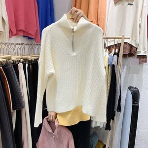 Oversized Sporty Quarter Zip Pullover Sweater on sale - SOUISEE