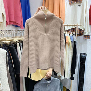 Oversized Sporty Quarter Zip Pullover Sweater on sale - SOUISEE